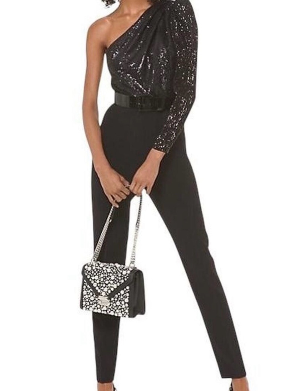 MICHAEL Michael Kors Black One-Shoulder Sequin Jumpsuit
